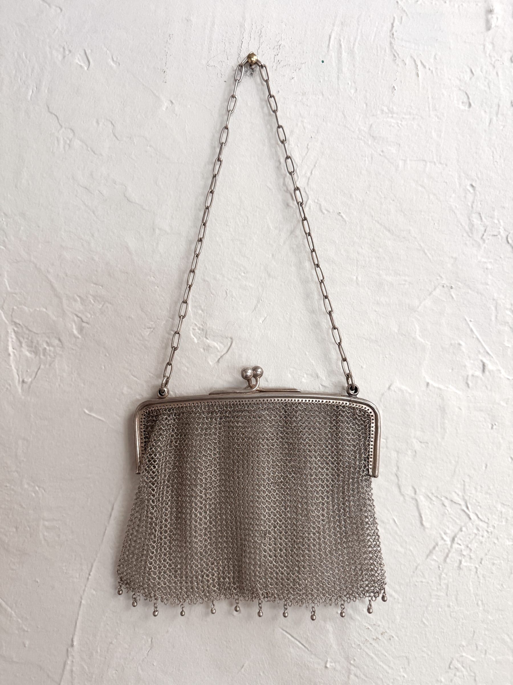 Sterling Silver Mesh Art Deco Evening Bag with Fringe (1930s–40s)