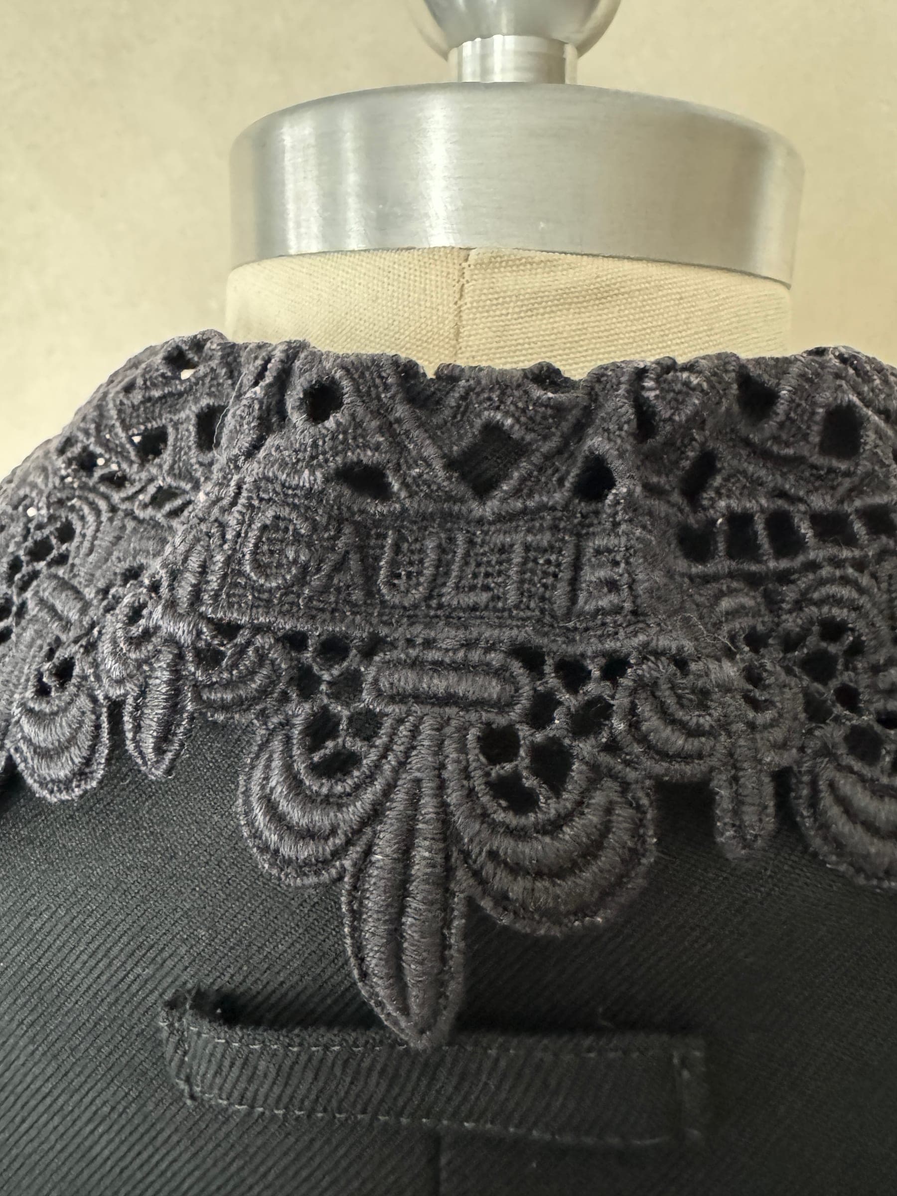 1990s Jean Paul Gaultier Femme Black Jacket w Lace Fleur-de-Lis Collar