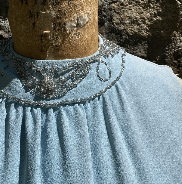 1960's Blue Beaded Evening Dress